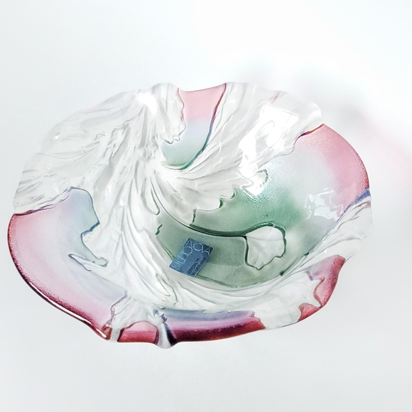 Vintage Crystal Bowl, Vtg Studio Nova, Tulip Floral Motif, Molded Matte Frosted - Picture 2 of 10